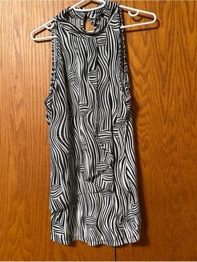 Milano Black & White Sleeveless Ruffle Neck Blouse